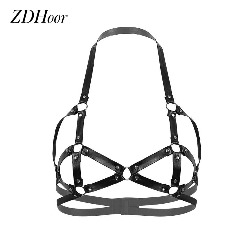 Sexy Punk Gothic Faux Leather Bandage Chest Lingerie Womens Erotic Halter Neck Catsuit Hollow Out Cups Rivets Caged Bra Tops, Black
Sexy Punk Gothic Faux Leather Bandage Chest Lingerie Womens Erotic Halter Neck Catsuit Hollow Out Cups Rivets Caged Bra Tops, Black