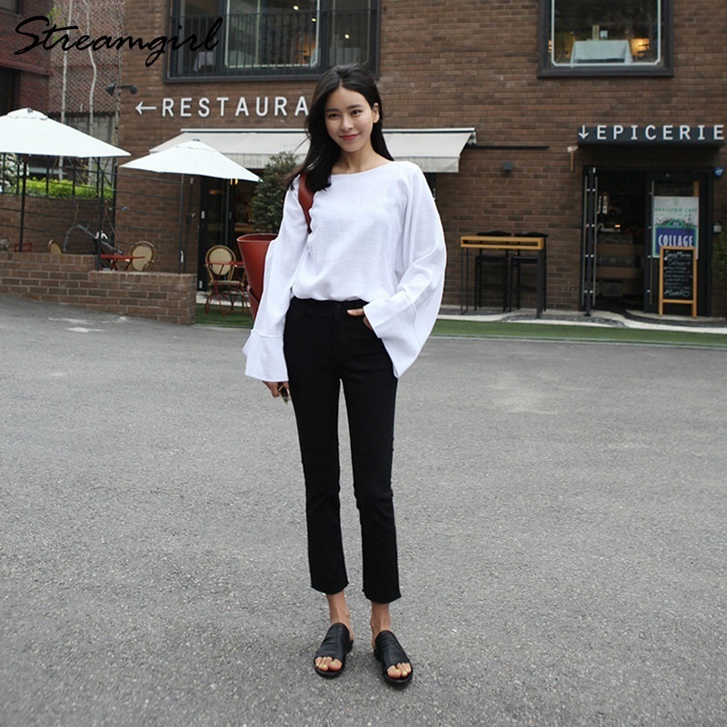 Streamgirl White Jeans For Women Skinny Autumn Denim Pants Capris Straight Black Skinny Jeans Woman High Waist Ankle Denim Pants 201105
