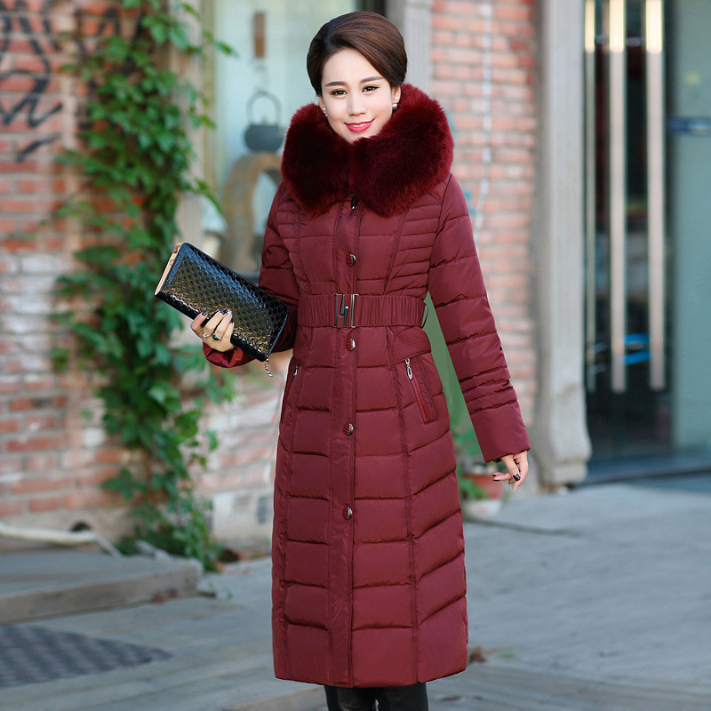 Winter Jacket Women Middle-aged X-Long Plus Size Thick Fur Collar Winter Coat Women Long Parkas Hooded Cotton Outerwear L-5XL 201029