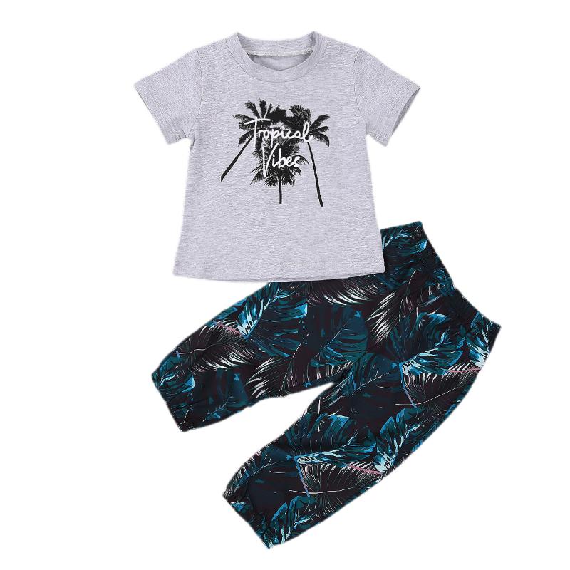 Baby Boy's Casual Cotton Suit Gray Round Neck Short Sleeve T-shirt Coconut Tree Print Loose Trousers, As pic
Baby Boy's Casual Cotton Suit Gray Round Neck Short Sleeve T-shirt Coconut Tree Print Loose Trousers, As pic
