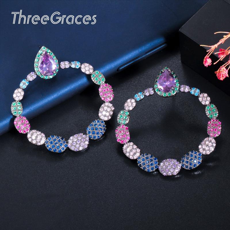 ThreeGraces Luxury Round Water Drop Dangle Big Hoop Earrings for Women Party Fashion Rainbow Cubic Zircon Boho Jewelry ER461
ThreeGraces Luxury Round Water Drop Dangle Big Hoop Earrings for Women Party Fashion Rainbow Cubic Zircon Boho Jewelry ER461
