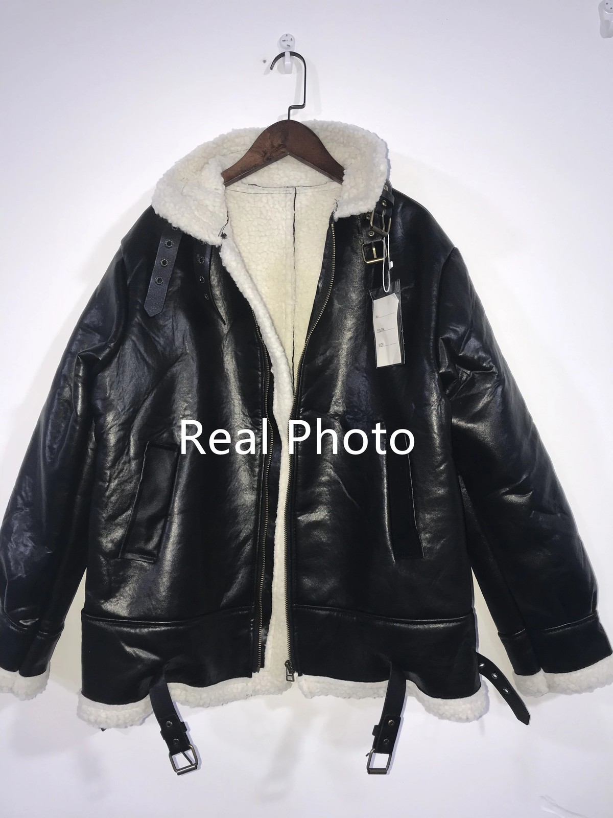 Women Faux Leather Fur Coats Sheep Leather Shearling Jackets Lady's Fashion Long Sleeve Zipped Outerwear Fall Winter Warm Coat 201029