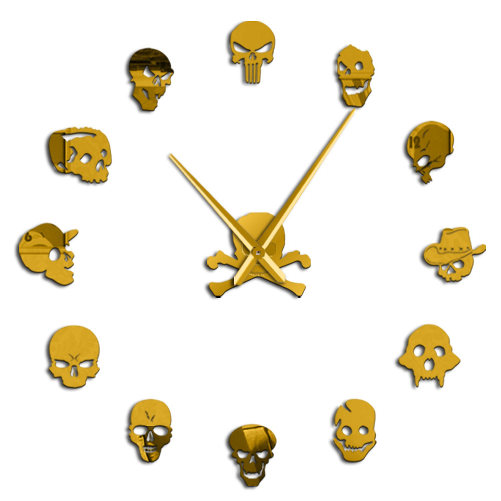 Skulls Frameless Diy Large Morden Wall Clock Da Parete Quartz Clock Interior 3d Mirror Watches Living Room Home Decor Wandklok Y205719354