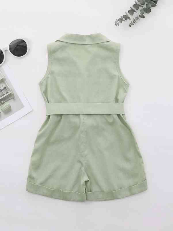 Baby Girl Half Button Belted Romper SHE
