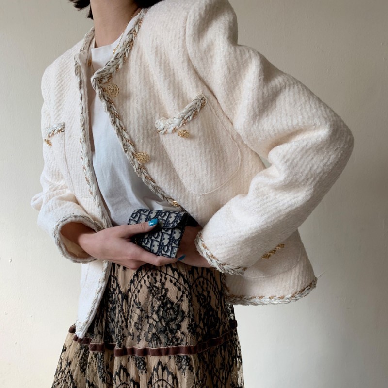 Autumn Winter Tweed Coat Women Long Sleeve Single Breasted Korean Style Minimalist Ladies Jackets Elegant Vestidos 201106