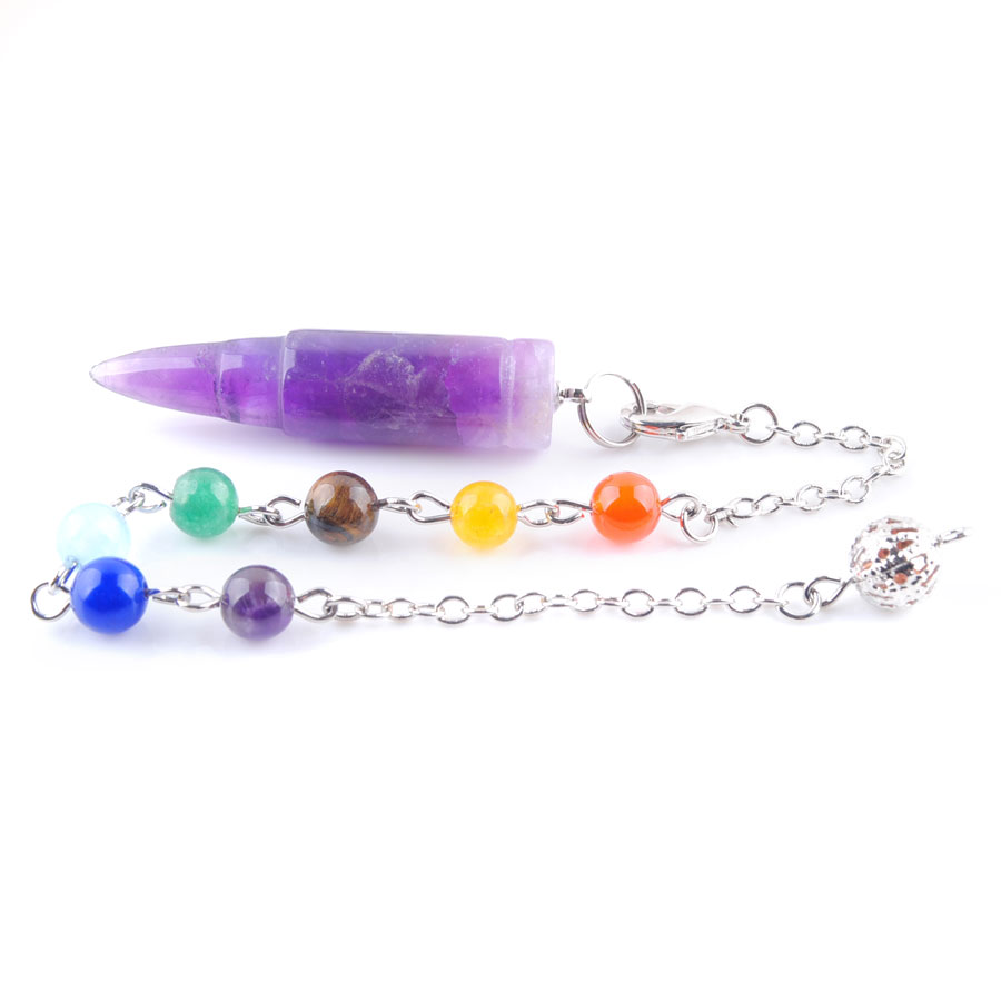 WOJIAER Natural Agate Crystal Quartz Pendant Bead Stone Silvery Metal Ball Chain Dowsing Healing Chakra Pendulum BN359