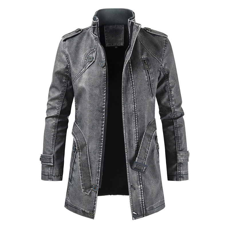 Men Winter Thick Fleece Leather Jacket Coat Long Outwear Fashion Warm Casual Vintage Clothing for Male Steampunk Biker Jacket 201119wtt