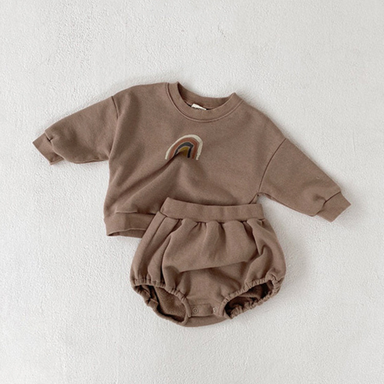 5315 Korean Popular Baby Boys And Girls Rainbow Clothing Set Long Sleeve Hoodies + Short Children Leisure Two Piece Set ClothesX1019