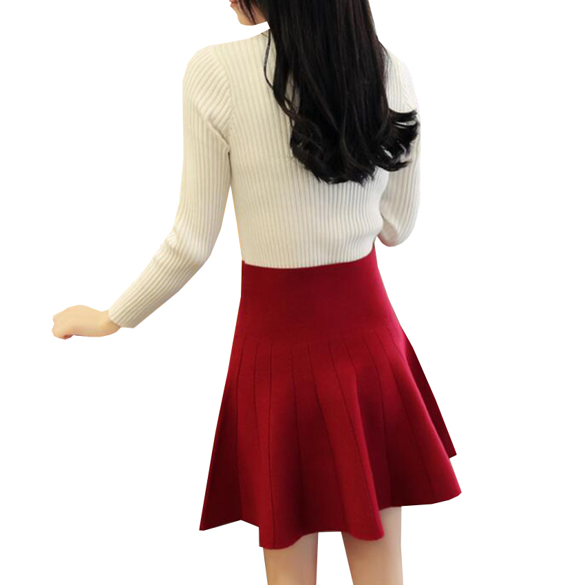 New Women Knitted Skirt Autumn Winter Sexy Solid High Waist Short skirts Umbrella Pleated Skirt Ladies Elastic Mini Skirt AB525 T200106