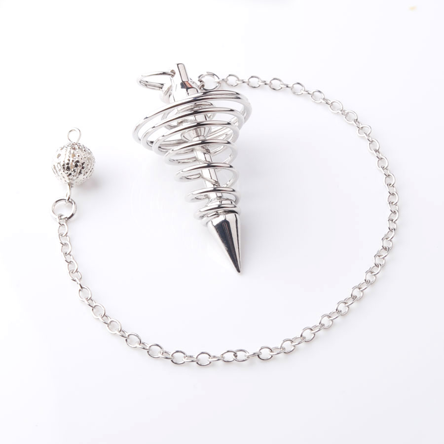 WOJIAER Metal Pendulum Pendulo Radiestesia Pendulums Pendant for Dowsing Spiral Cone Antique Pyramid Pendule Reiki Jewelry BO954
