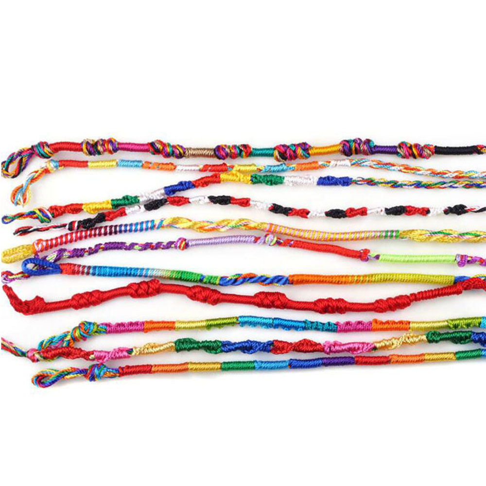 Ethnic Handmade Weave Rope Bracelet Colorful Rainbow Woven Braided Rope Cord Bracelets Friendship Thin String Strand Bracelets