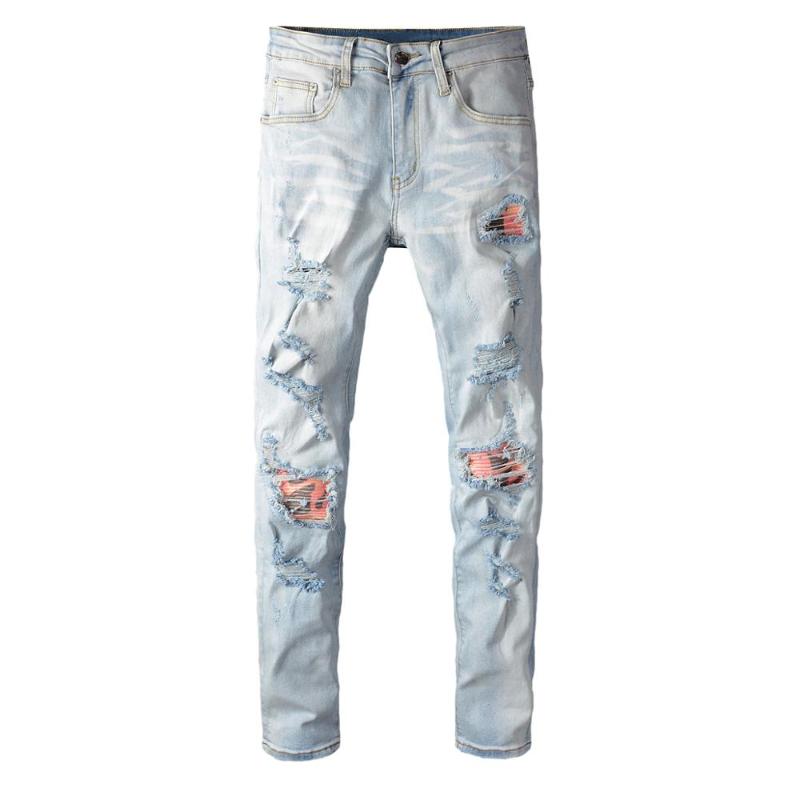 New Men's Male Trousers Street Fashion Brand Light Color Custom Patch Hole Jeans Mens Youth Stretch Tights Denim Pants, Sky blue
New Men's Male Trousers Street Fashion Brand Light Color Custom Patch Hole Jeans Mens Youth Stretch Tights Denim Pants, Sky blue