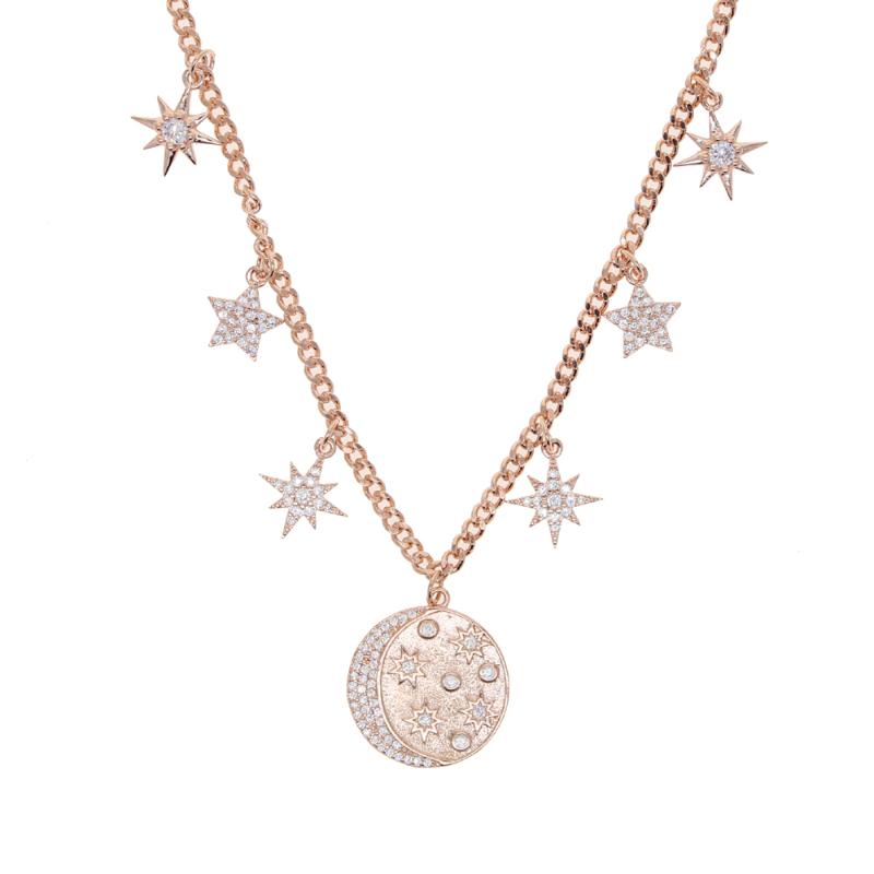 Sweet rose gold Color Moon necklaces Tassel Star charm cz Necklaces For Women christmas choker collares Wedding Jewelry
Sweet rose gold Color Moon necklaces Tassel Star charm cz Necklaces For Women christmas choker collares Wedding Jewelry