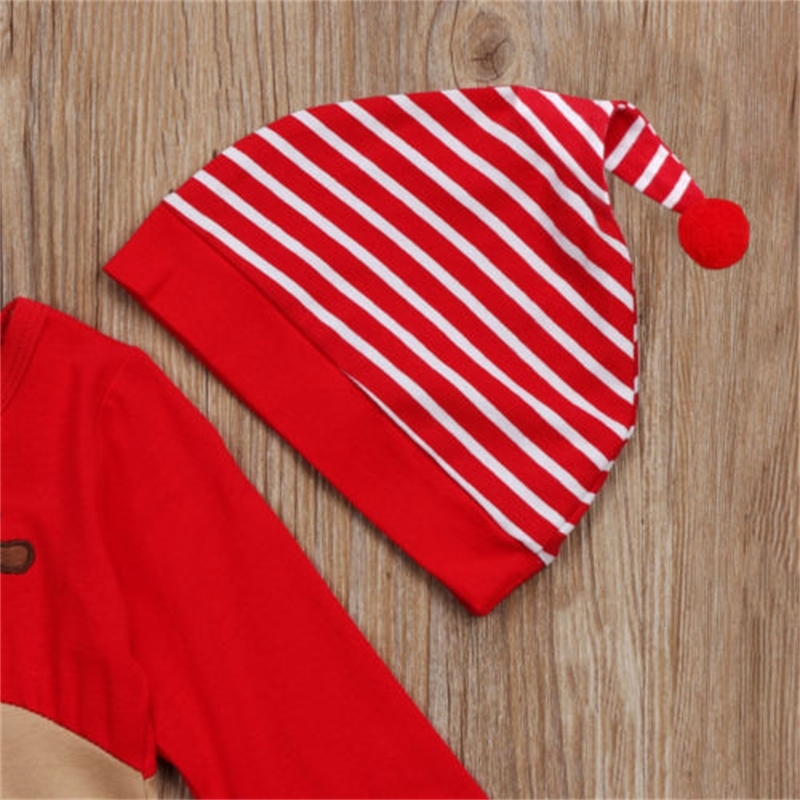 2Pcs Newborn Baby Boys Girl Christmas Rompers Long Sleeve Deer Romper Jumpsuit Hat Sleepwear Party Costume Baby Clothes 201027
