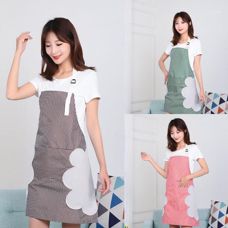 Cooking Kitchen Striped Apron Women Home Gardening Pocket Erasable Hand Apron1