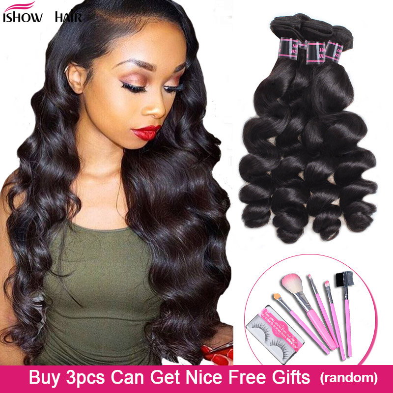 Ishow Loose Deep Brazilian Body Virgin Extensions Peruvian Human Hair Bundles Afro Kinky Curly Water Wefts Weave for Women All Ages 8-28inch Jet Black