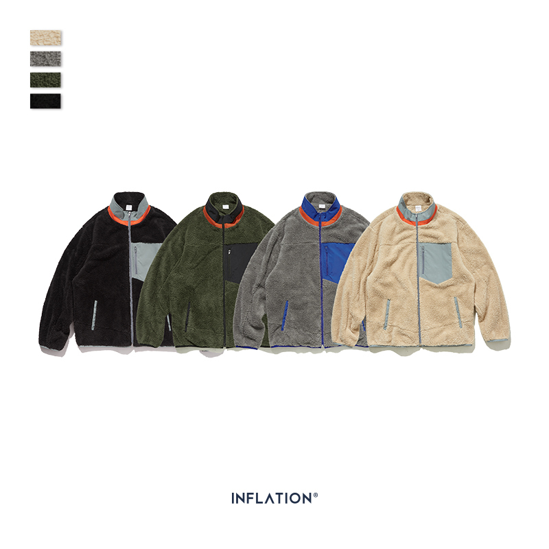 INFLATION Men Berber Fleece Winter Jacket Coat High Street Loose Fit Poler Fleece Men Coat High Collar Men Jacket 9744W 201127