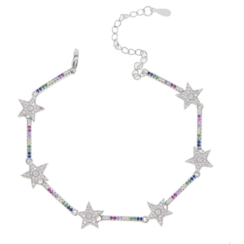 2021 Christmas gift jewelry rainbow cz star bracelet for girl women extend chain classic star design jewelry wholesale