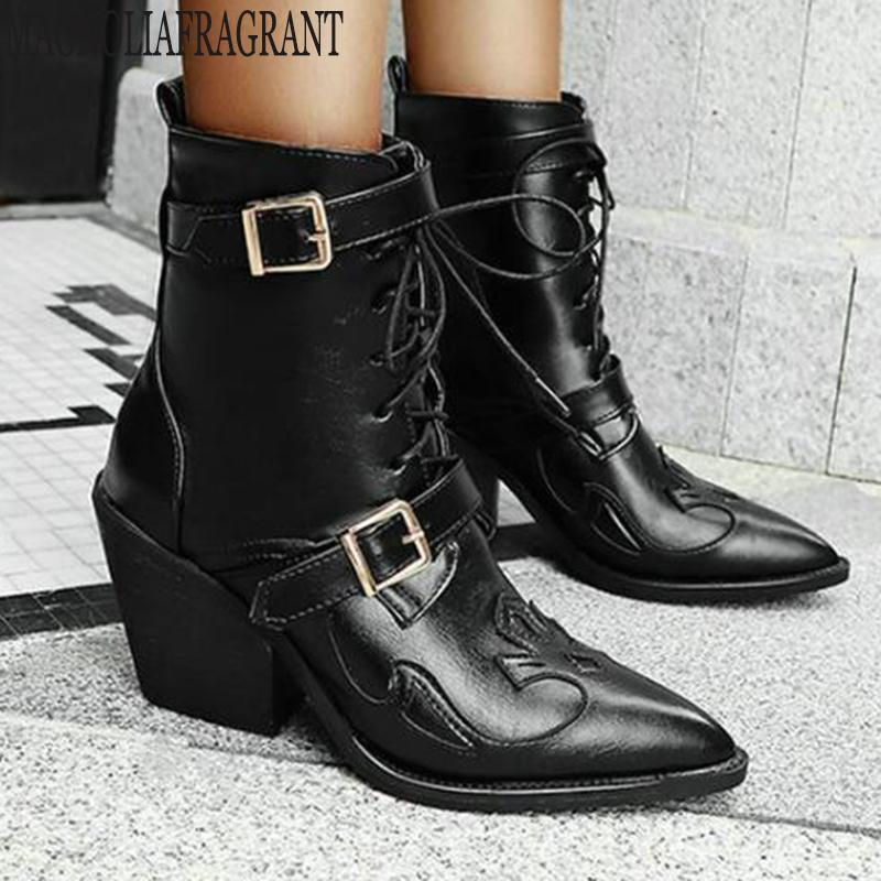 new High heel short boots woman Metal buckle lace up pointed toe Fashion punk boots Motorcycle zapatos de mujer y4451, Black
new High heel short boots woman Metal buckle lace up pointed toe Fashion punk boots Motorcycle zapatos de mujer y4451, Black