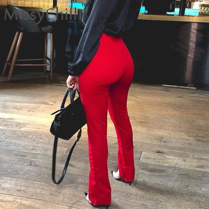 MissyChilli High waist khaki solid casual trousers Women bodycon split fashion pants Female black elegant office party bottoms 201111