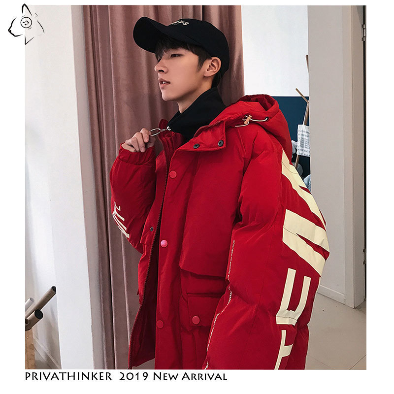 Privathinker Thick Warm Men Winter Jacket Clothes Casual Loose Harajuku Mens Parkas Coats Hooded Print Red Male Windbreaker T200117
