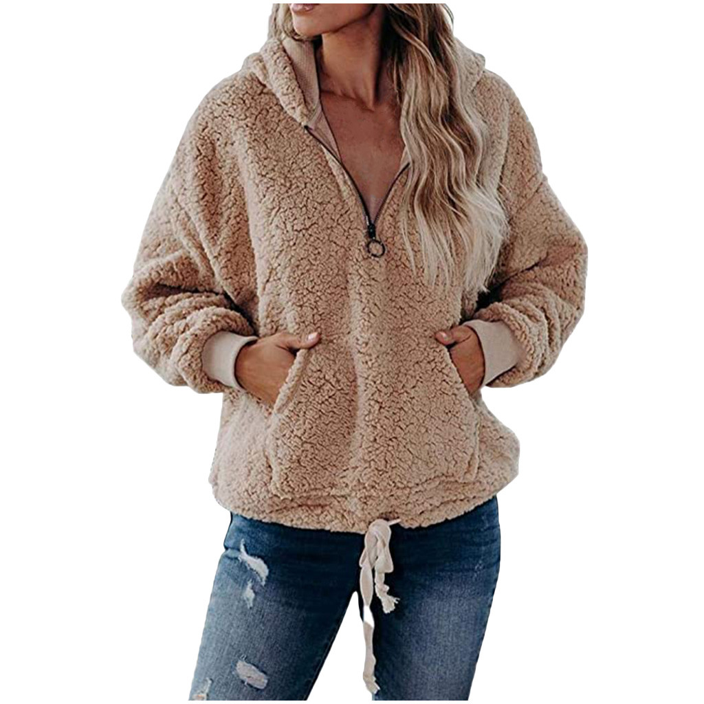 Fashion Women Casual Solid Velvet Long Sleeve Hooded Zipper Pocket Sweatshirt, Beige
Fashion Women Casual Solid Velvet Long Sleeve Hooded Zipper Pocket Sweatshirt, Beige