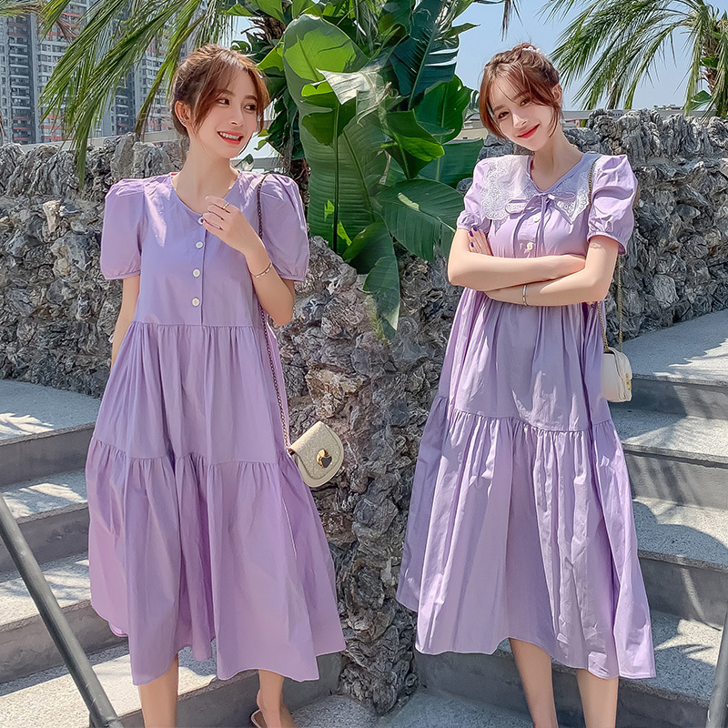 Maternity Clothes Summer Short Sleeve Easy Matching Loose Stylish Dress for Pregnant Women Mom Dress LJ201125