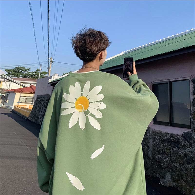 NiceMix Women Oversized Flower Fleece Hoodies Autumn Men Harajuku Streetwear Sweatshirts Hoodie Korean Drop Shoulder Hoodie 201008