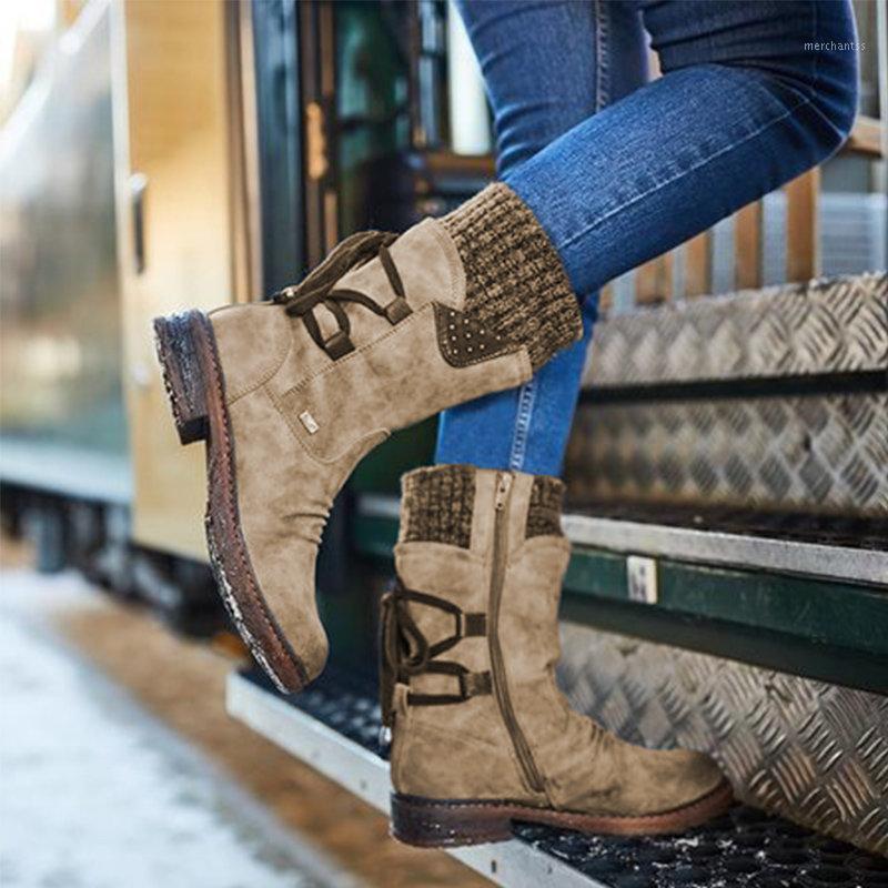 Winter women shoes snow boots low heels platform lace up boots ladies knitting splice pu leather vintage mid calf1, Black
Winter women shoes snow boots low heels platform lace up boots ladies knitting splice pu leather vintage mid calf1, Black