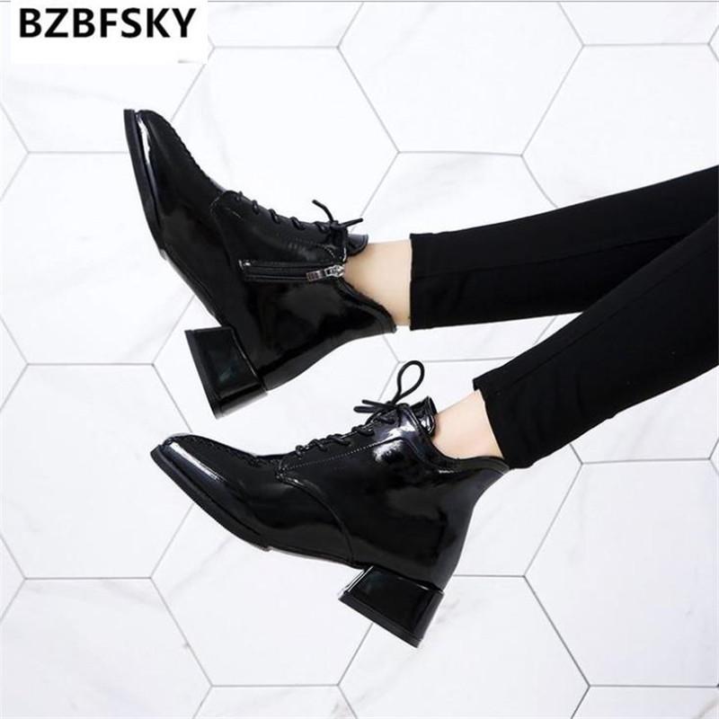 Patent leather women's shoes square toe side zipper stitching autumn new mid-heel short boots thick heel lace-up women's boots, Black
Patent leather women's shoes square toe side zipper stitching autumn new mid-heel short boots thick heel lace-up women's boots, Black