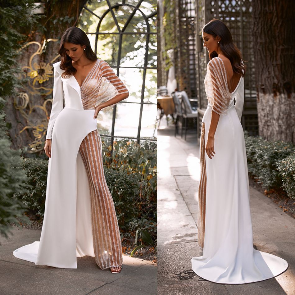 Elegant A-Line Wedding Dresses Sexy One Shoulder Lace High Split Bridal Gowns Custom Made Backless Sweep Train Modern Wedding Dress, Champagne 
Elegant A-Line Wedding Dresses Sexy One Shoulder Lace High Split Bridal Gowns Custom Made Backless Sweep Train Modern Wedding Dress, Champagne