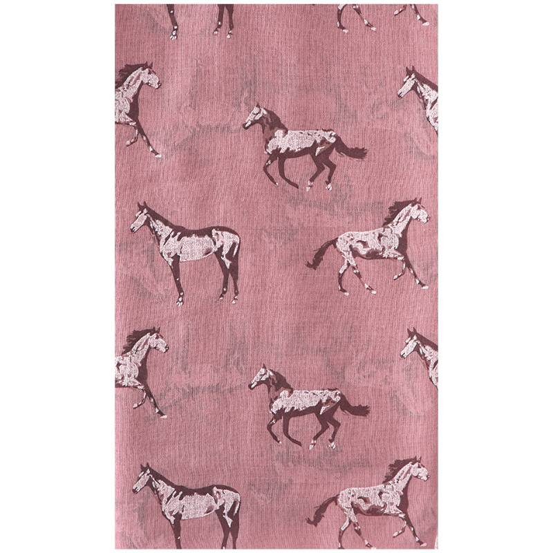 FOXMOTHER New Fashion Lightweight Pink Grey Color Running Horse Scarf Animal Print Scarves Women Ladies Foulard Femme Y201007