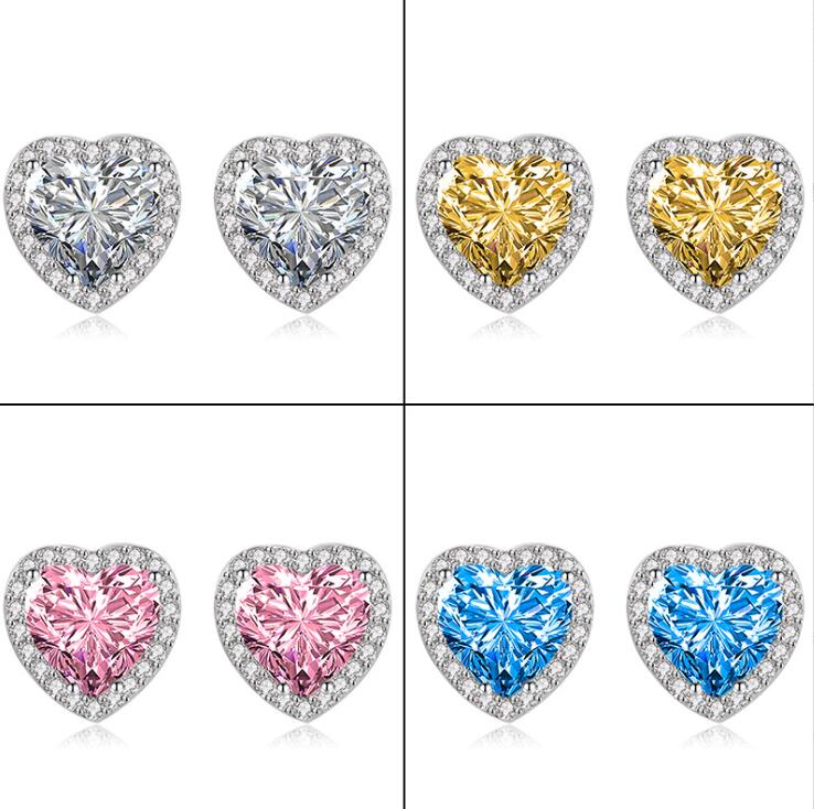 Sterg Heart Stud Earrings, 5A Cubic Zirconia, Sier Jewelry for Women, Valentine's Day Gifts, Multicolor Fashion Earrings