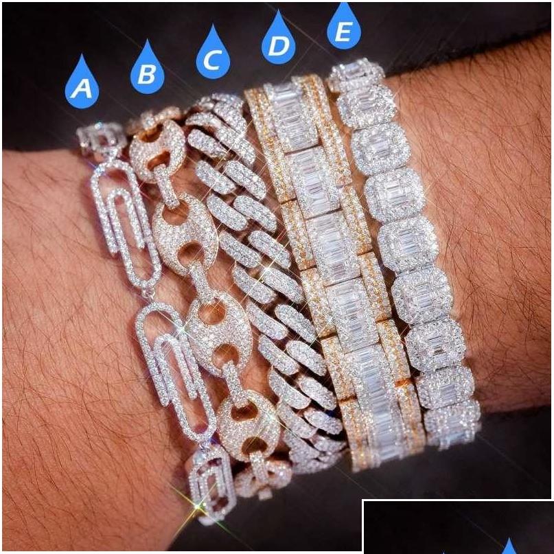 Paper Clip Coffee Bean Lock Clasp Link 78 Inch Bracelet Iced Out Zircon Bling Hip Hop Men Jewelry Gift Beaded Charms Bracelets P0