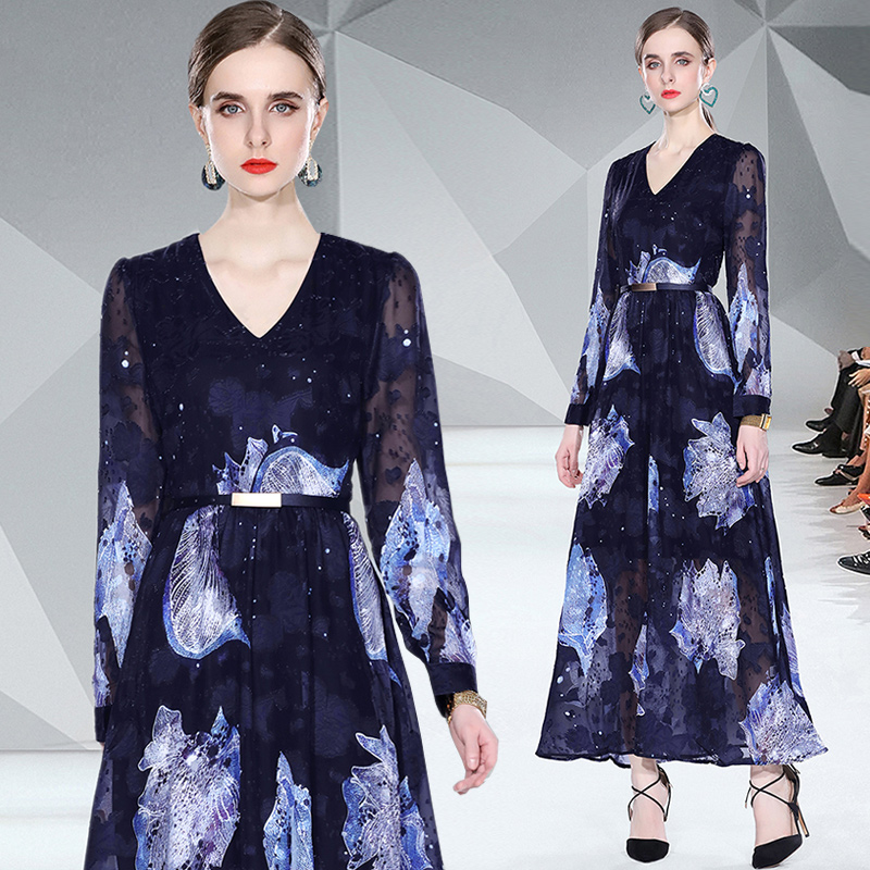 2022 Runway Designer Floral Elegant Dress Women Fashion Long Sleeved V-Neck Vacation Casual Blue Party Mesh Dresses With Belt Spring Autumn Office Lady Flared Frock
2022 Runway Designer Floral Elegant Dress Women Fashion Long Sleeved V-Neck Vacation Casual Blue Party Mesh Dresses With Belt Spring Autumn Office Lady Flared Frock