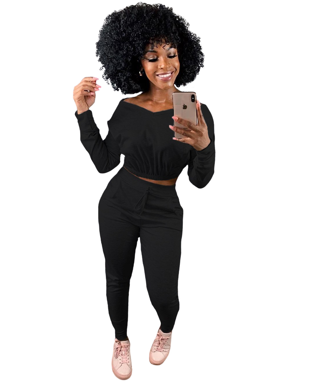 Pants Spot 2021 European and American V-neck solid color strapless sports two-piece home service