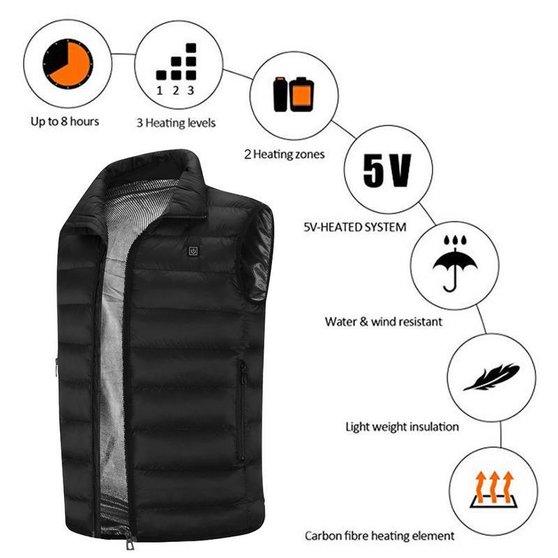 Winter Outdoor Jacke Men Electric Heated Vest USB Heating Vest Winter Thermal Cloth Feather Camping Hiking Warm Hunting Jacke 201120