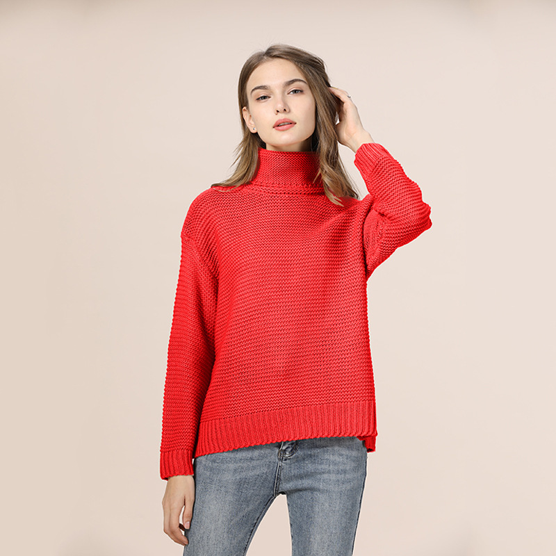 Casual Loose Autumn Turtleneck Sweater Women Oversize Solid Knitted Sweaters Warm Long Sleeve Pullover Sweater Black Green 201221