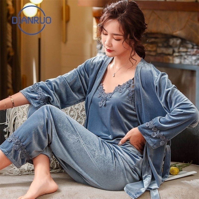 DIANRUO Autumn Winter Warm Pajamas Set Women Sleepwear Velvet Sexy Pink Homewear Woman Pajamas Long Pant Robe 3Pcs Suit Q378 201113, 03
DIANRUO Autumn Winter Warm Pajamas Set Women Sleepwear Velvet Sexy Pink Homewear Woman Pajamas Long Pant Robe 3Pcs Suit Q378 201113, 03