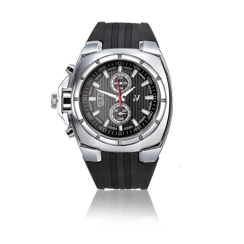 V6 Men's Silicone Leisure Travel Pc21 Quartz Movement Watch 0048, Black