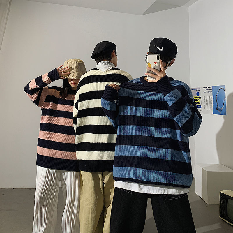 Privathinker Men's Winter Couple Sweater Casual Oversize Woman Pullovers Streetwear Striped Man Korean Fashion Sweaters 201224
