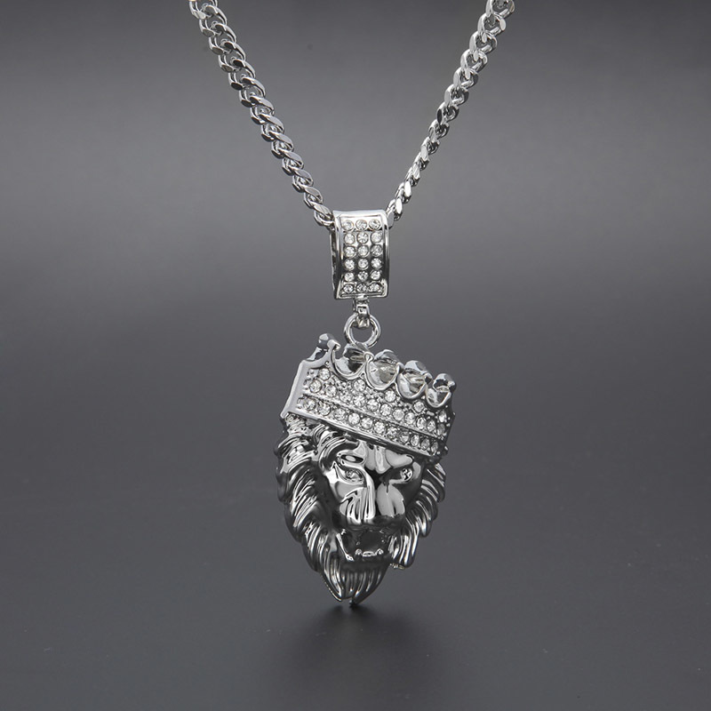 Hip Hop Jewelry Lion Head Pendant Necklace With Gold Chain King Crown Iced Out Necklace for Men/ Women 200928