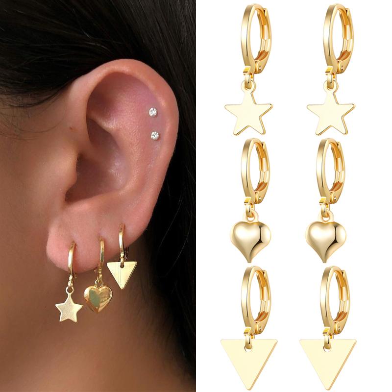 Hoop & Huggie Trendy Cute Heart Ear 14K Gold Filled Star Dangle Earrings For Women Triangle Punk Fashion Gift Jewelry, Golden;silver
Hoop & Huggie Trendy Cute Heart Ear 14K Gold Filled Star Dangle Earrings For Women Triangle Punk Fashion Gift Jewelry, Golden;silver