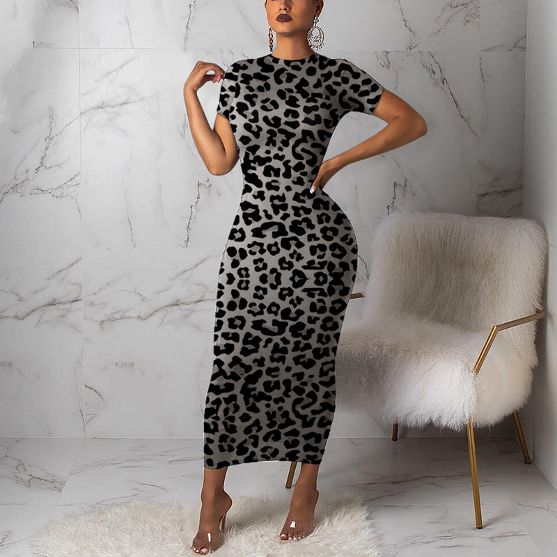 Women Leopard Short Sleeve Maxi Dress Church Party Robe Tunic Vestidos Plus Size Party Night Spring Summer Bodycon Dresses T200603