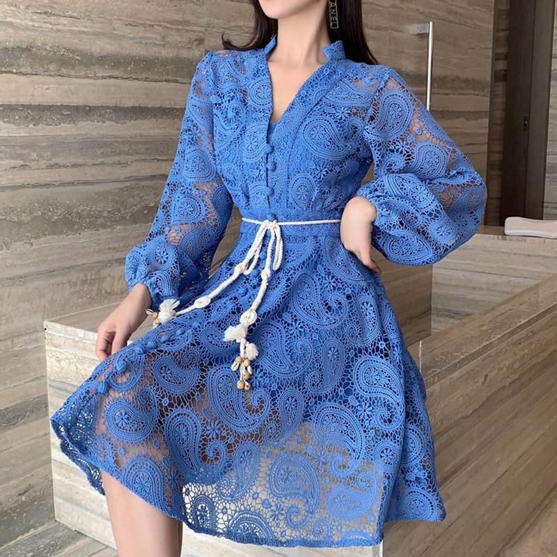 Lady Blue Ribbon Lantern Sleeve Dress with Single-v-breasted Vintage Track Casual Dressed Woman's Belt Spring Gzdn, Sapphire.
Lady Blue Ribbon Lantern Sleeve Dress with Single-v-breasted Vintage Track Casual Dressed Woman's Belt Spring Gzdn, Sapphire.