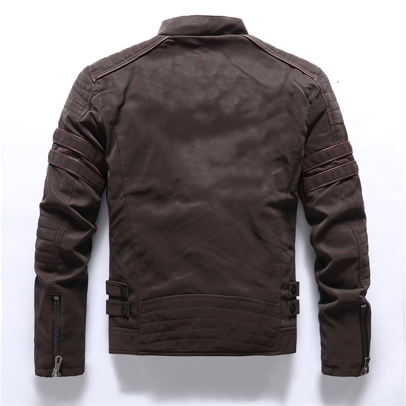 Leather Jacket Men Autumn Winter Coat Men's Fashion Motorcycle PU Leather Jackets Coat Male Stand Collar Fleece Jacket 201127