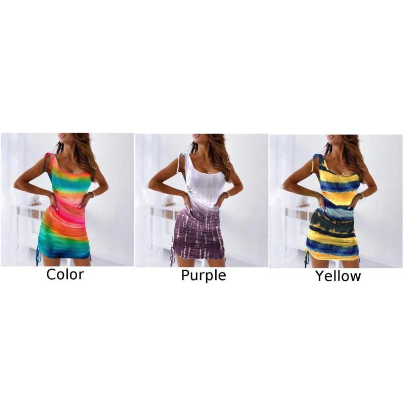 Mini Dress Summer Sundress Sleeveless Bodycon Cocktail Beach Crew neck Short