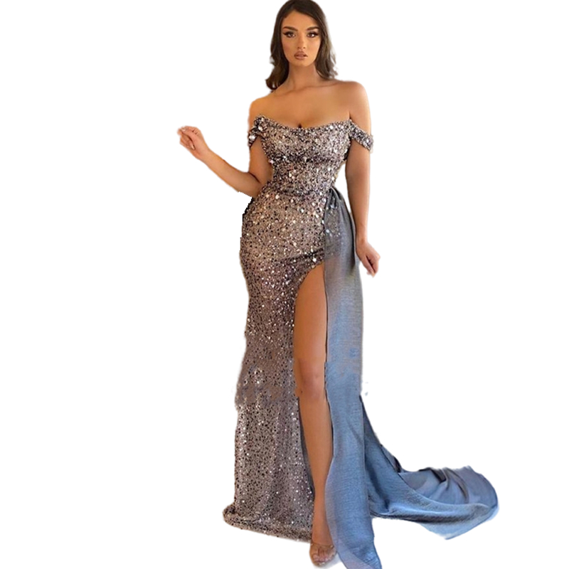 Sliver Black Sparkly Sleeveless mermaid Evening Dresses Sequins Pearls Beaded Sweetheart Side Slit Formal Party Gowns Prom Pageant Dress 2022 Vestidos