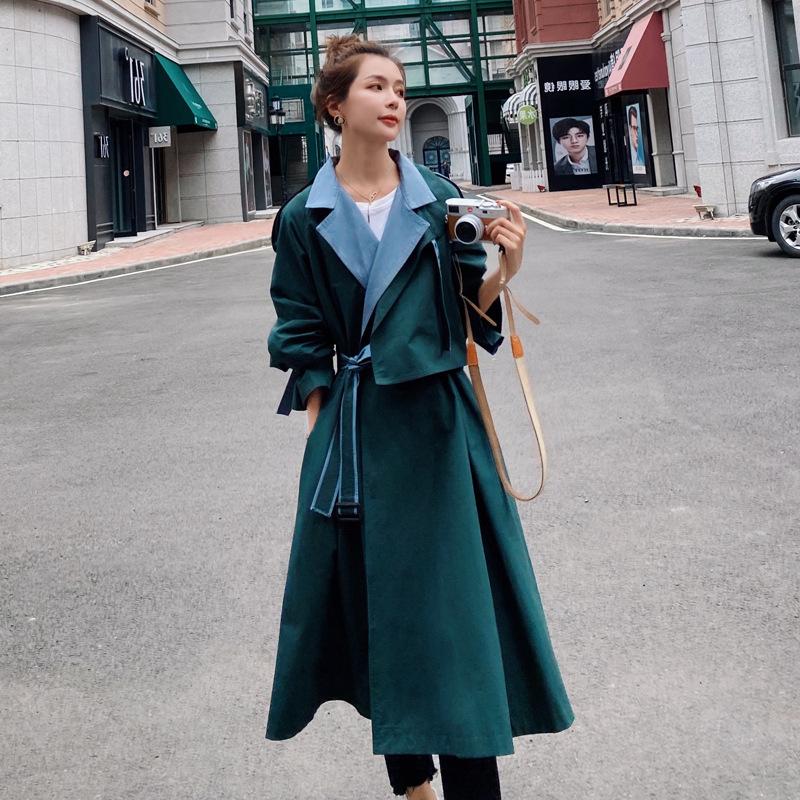Spring Autumn 2021 New Women' Color Matching Mid-Length Windbreaker Long Overcoat British High-End Casual Trench Coat F01, Green
Spring Autumn 2021 New Women' Color Matching Mid-Length Windbreaker Long Overcoat British High-End Casual Trench Coat F01, Green