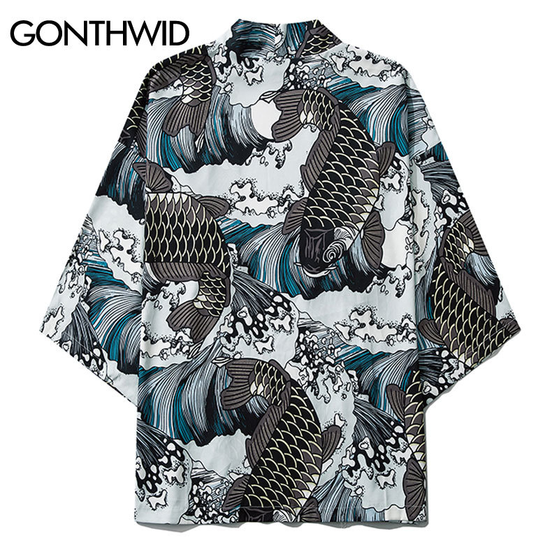 Japanese Style Carp Koi Fish Seawaves Print Kimono Cardigan Shirts Mens Casual Open Front Jackets Coats Tops Outwear, Kg-1
Japanese Style Carp Koi Fish Seawaves Print Kimono Cardigan Shirts Mens Casual Open Front Jackets Coats Tops Outwear, Kg-1